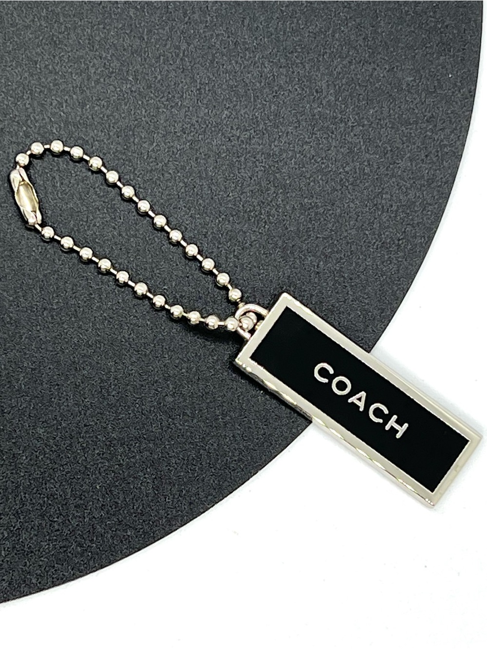 Authentic Vintage Coach Black Enamel Silver Hangtag Bag Charm Keychain 2”